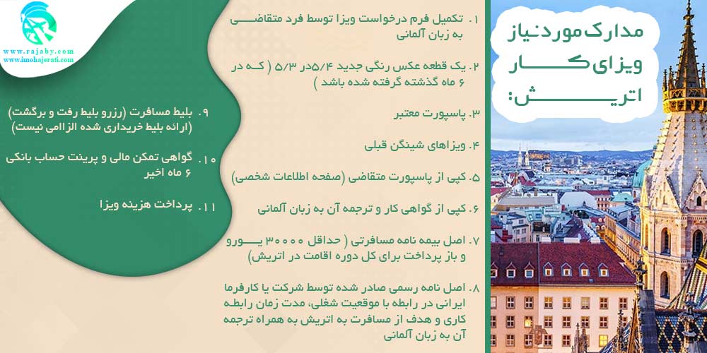 کار در اتریش مدارک مورد نیاز ویزای کار اتریش