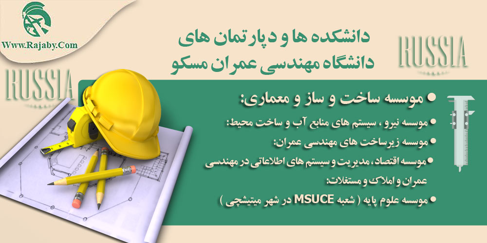 دانشگاه دولتی مهندسی عمران مسکو دانشکده ها و دپارتمان های دانشگاه مهندسی عمران مسکو