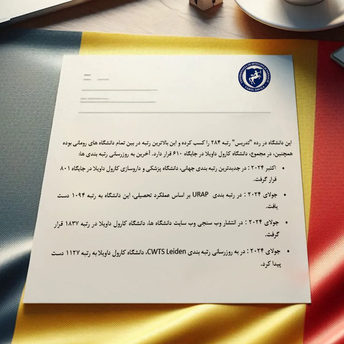 رنکینگ دانشکده های کارول داویلا در رومانی و جهان